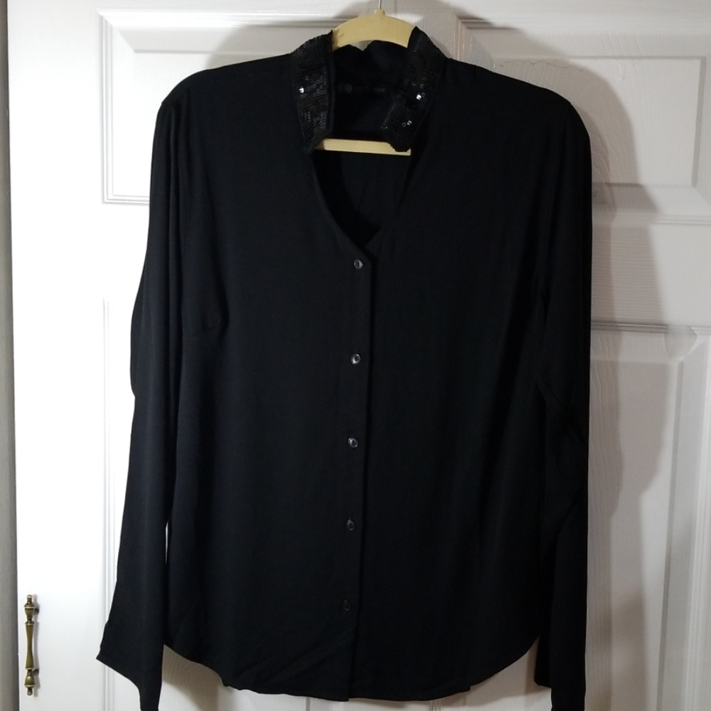 JET John Eshaya Black Sequin Collar Blouse NWT